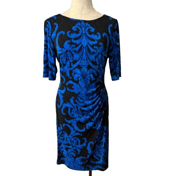 Connected Dress Black Blue 10 Short Sleeve A Line Washable New Career Church NEW - Picture 1 of 7